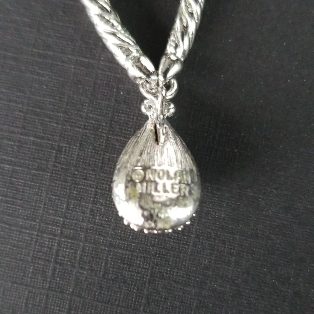 Vintage NOLAN MILLER Raindrop Pave' Rhinestone Silver Plated Necklace EUC